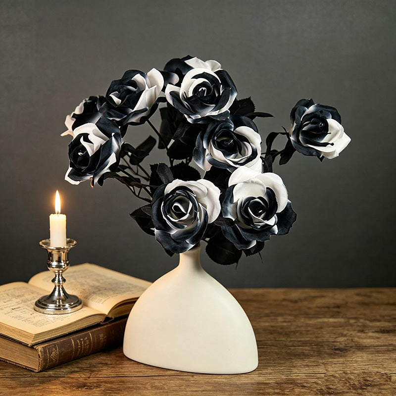 Künstliche schwarze und weiße Rosen, 37 cm, realistische Blumen, Deko für Hochzeiten, Veranstaltungen und Innenräume, 5er Set