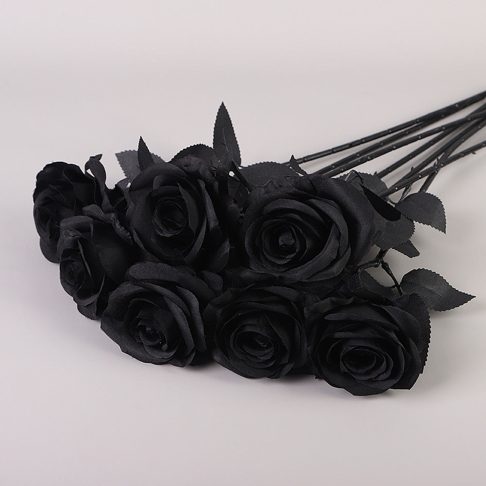 Künstliche schwarze Rosen 50 cm, realistische Seidenblumen, Gothic-Dekoration, perfekt für Hochzeiten, Halloween, und Eventgestaltung
