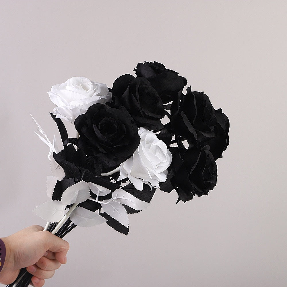 Künstliche schwarze Rosen 50 cm, realistische Seidenblumen, Gothic-Dekoration, perfekt für Hochzeiten, Halloween, und Eventgestaltung