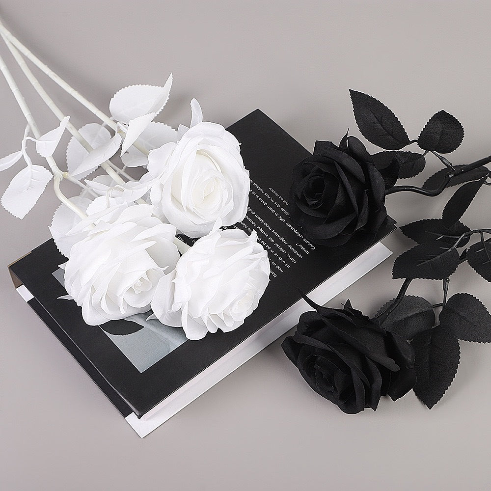 Künstliche schwarze Rosen 50 cm, realistische Seidenblumen, Gothic-Dekoration, perfekt für Hochzeiten, Halloween, und Eventgestaltung