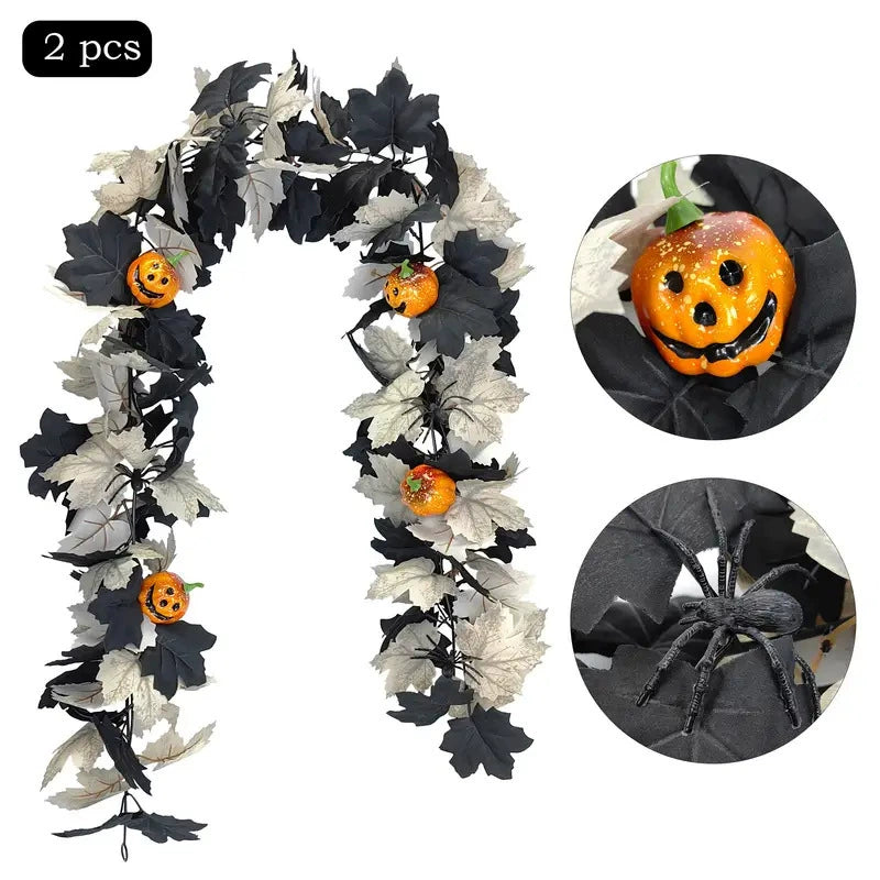 Künstliche Halloween Ranken mit gruseligem Kürbis und Ahornblättern, 200 cm, perfekt für Hochzeiten, Dekorationen und saisonale Anlässe