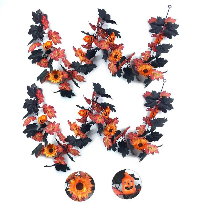 Künstliche Halloween Ranken mit gruseligem Kürbis und Ahornblättern, 200 cm, perfekt für Hochzeiten, Dekorationen und saisonale Anlässe