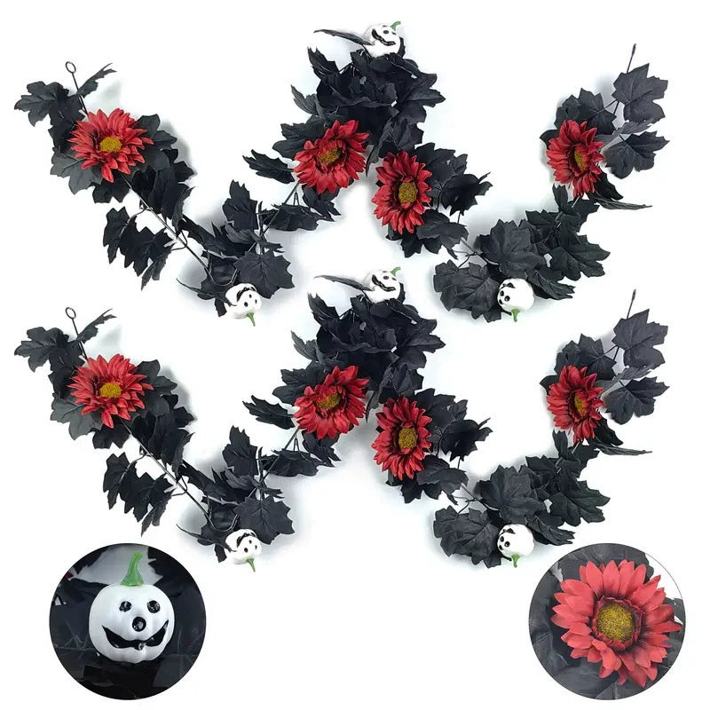 Künstliche Halloween Ranken mit gruseligem Kürbis und Ahornblättern, 200 cm, perfekt für Hochzeiten, Dekorationen und saisonale Anlässe