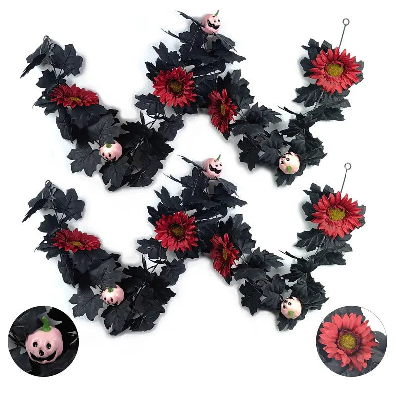 Künstliche Halloween Ranken mit gruseligem Kürbis und Ahornblättern, 200 cm, perfekt für Hochzeiten, Dekorationen und saisonale Anlässe