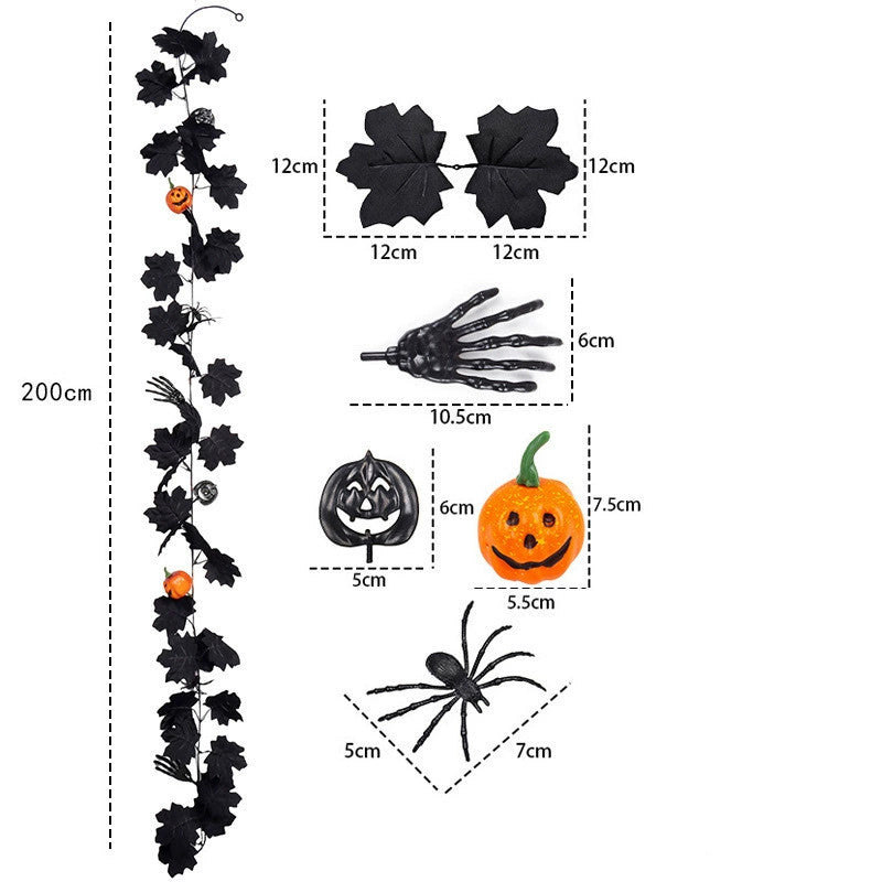 Künstliche Halloween Ranken mit gruseligem Kürbis und Ahornblättern, 200 cm, perfekt für Hochzeiten, Dekorationen und saisonale Anlässe