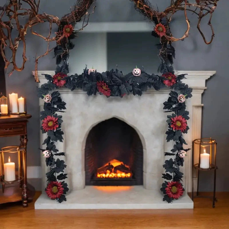Künstliche Halloween Ranken mit gruseligem Kürbis und Ahornblättern, 200 cm, perfekt für Hochzeiten, Dekorationen und saisonale Anlässe