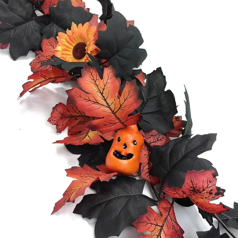 Künstliche Halloween Ranken mit gruseligem Kürbis und Ahornblättern, 200 cm, perfekt für Hochzeiten, Dekorationen und saisonale Anlässe