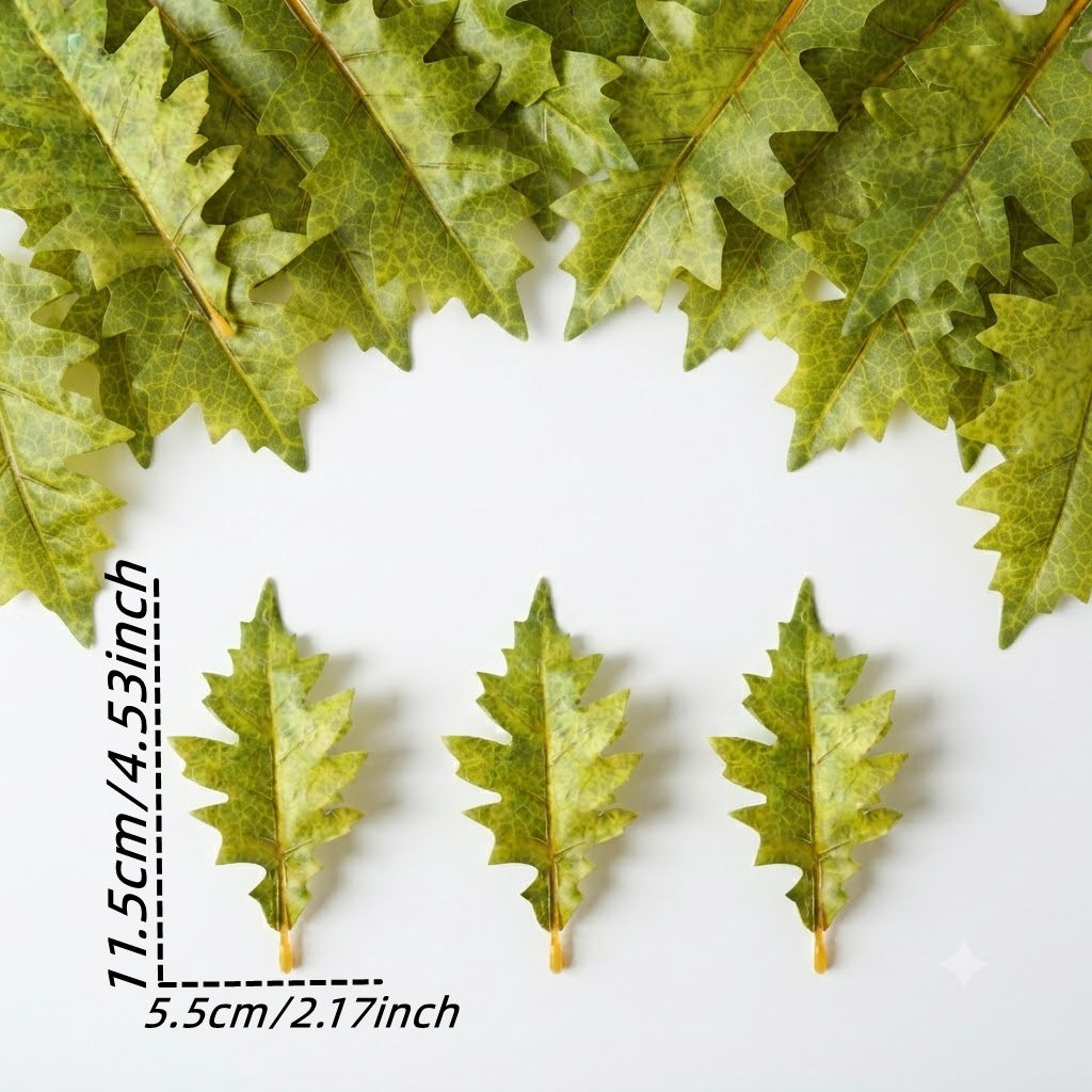 Künstliche Eichenblätter 50er-Pack, 11,5 & 14 cm, Täuschend echte Dekoblätter mit Stiel für Basteln, Herbstdeko, Hochzeit & Floristik