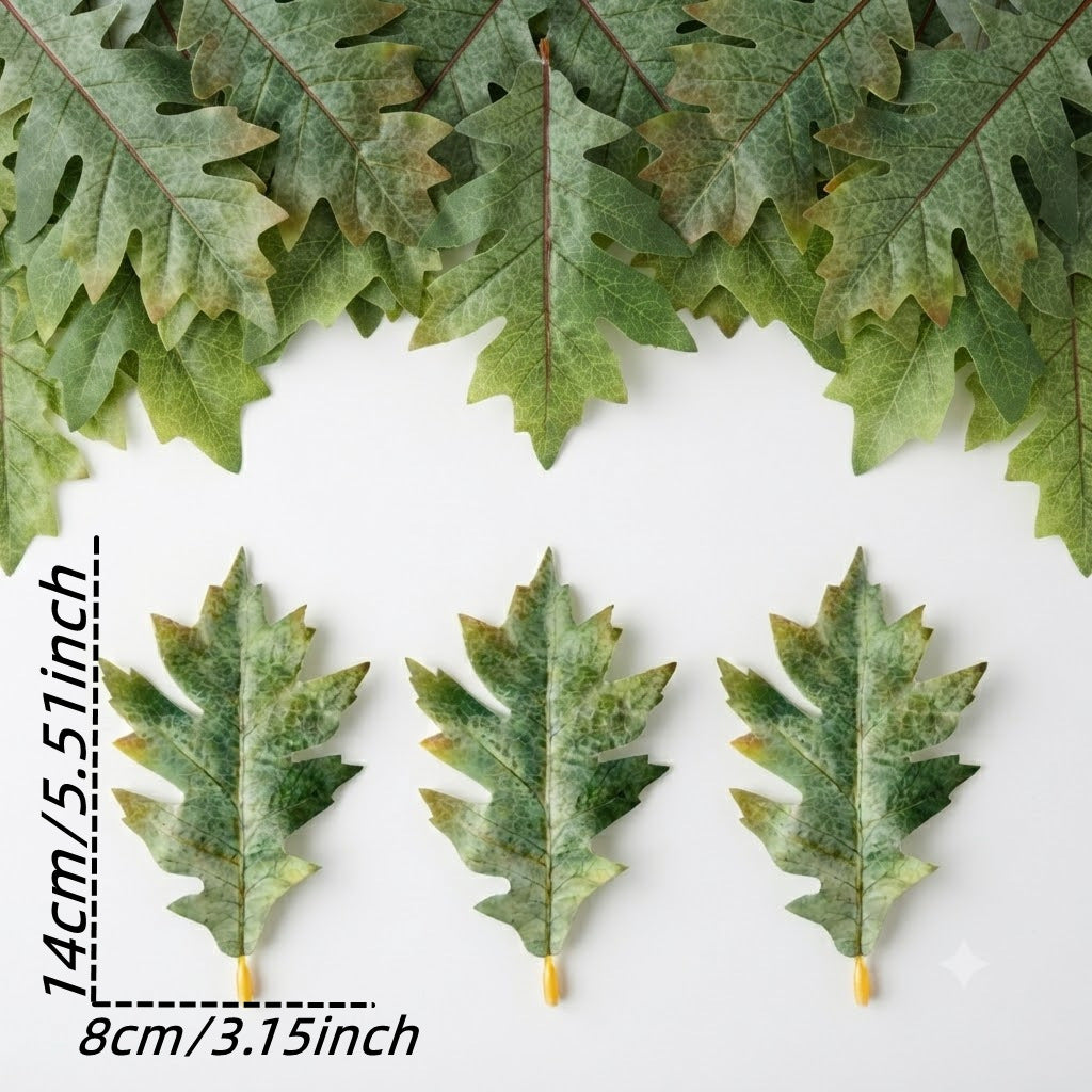 Künstliche Eichenblätter 50er-Pack, 11,5 & 14 cm, Täuschend echte Dekoblätter mit Stiel für Basteln, Herbstdeko, Hochzeit & Floristik