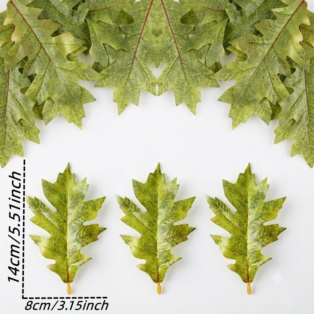 Künstliche Eichenblätter 50er-Pack, 11,5 & 14 cm, Täuschend echte Dekoblätter mit Stiel für Basteln, Herbstdeko, Hochzeit & Floristik
