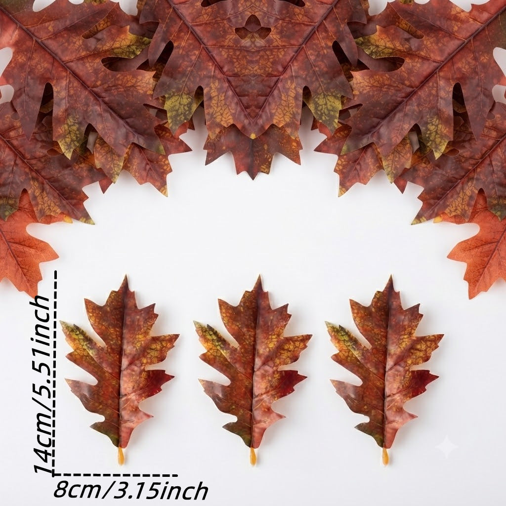Künstliche Eichenblätter 50er-Pack, 11,5 & 14 cm, Täuschend echte Dekoblätter mit Stiel für Basteln, Herbstdeko, Hochzeit & Floristik