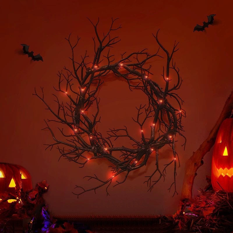 Schwarzer Zweig Kranz 43cm, realistisch, ideal für Halloween Deko, Hochzeiten, Events, Innenräume