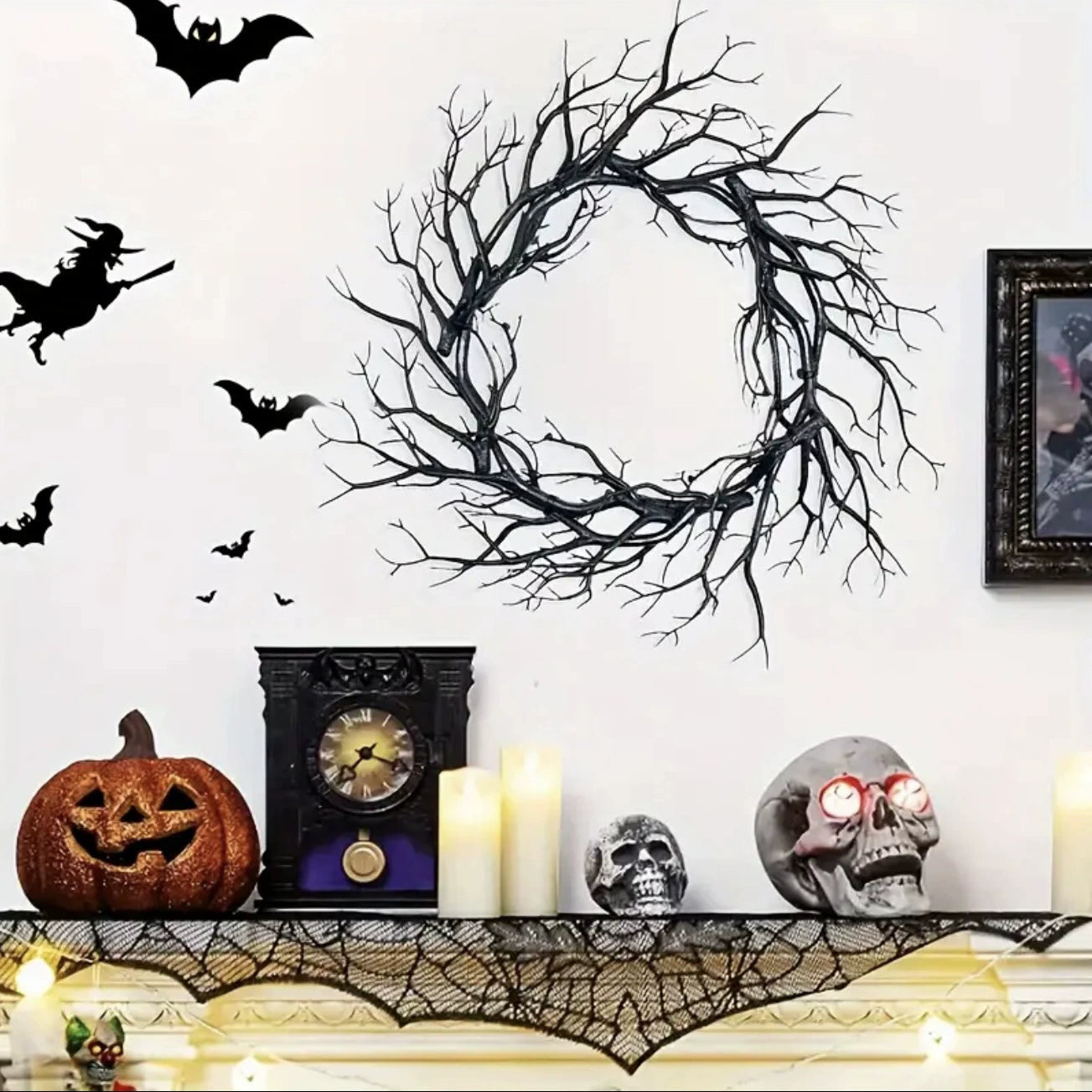Schwarzer Zweig Kranz 43cm, realistisch, ideal für Halloween Deko, Hochzeiten, Events, Innenräume