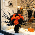 Kunstblumen 5er Set: Schwarzer Eukalyptus & Orange Hortensie, Naturgetreue Kunstpflanzen für Halloween, Hochzeit, Floristik & Deko, Langlebig