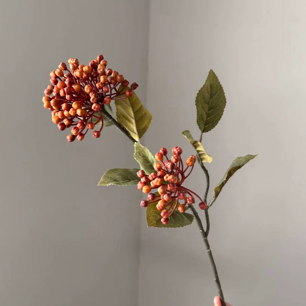 Kunst-Hortensie 54cm in Herbstfarben, Täuschend Echte Kunstblume mit 2 Blütenköpfen (Ø 9/8cm), Ideal für Deko, Hochzeit, Floristik & Gewerbe