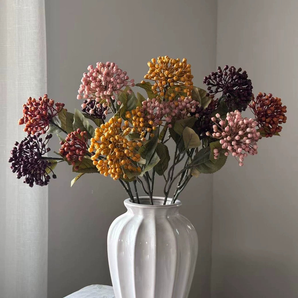 Kunst-Hortensie 54cm in Herbstfarben, Täuschend Echte Kunstblume mit 2 Blütenköpfen (Ø 9/8cm), Ideal für Deko, Hochzeit, Floristik & Gewerbe