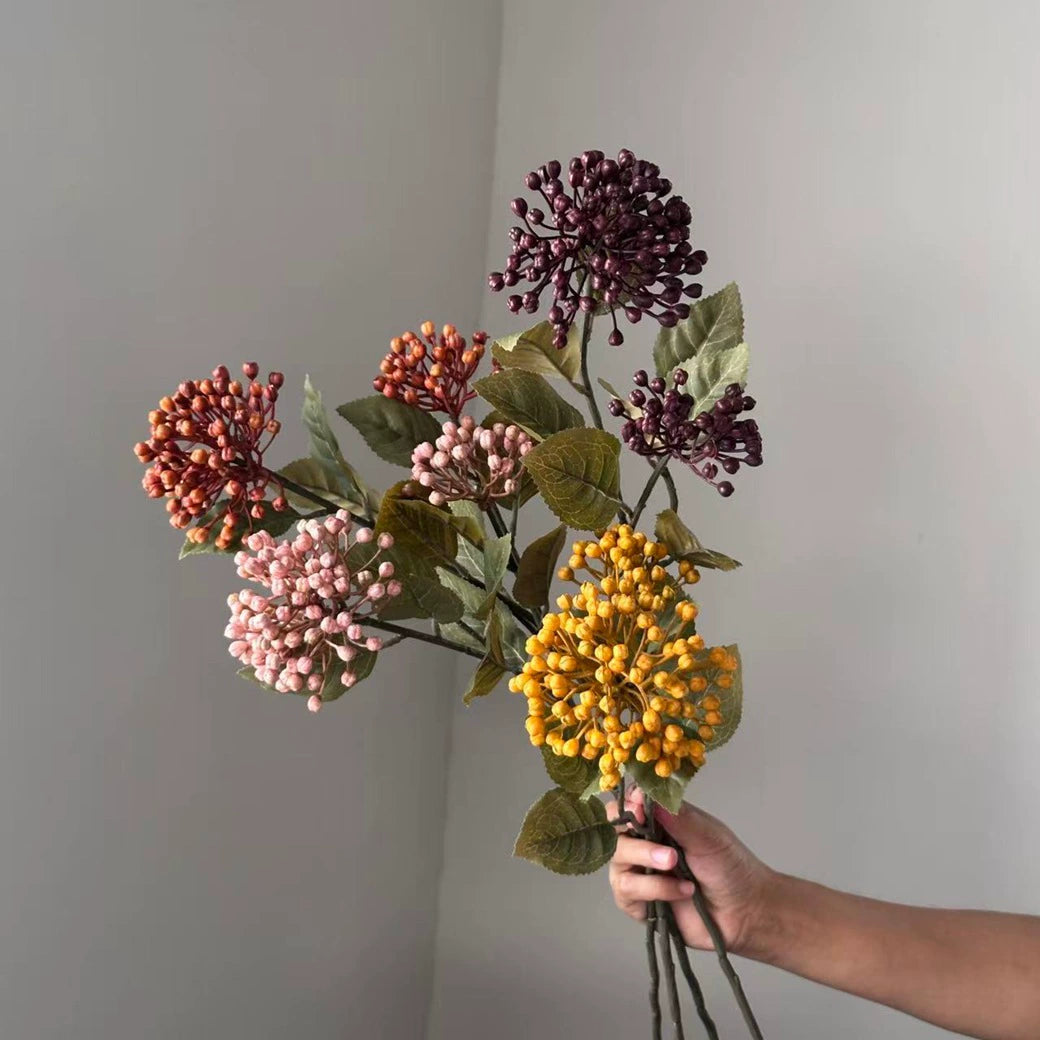 Kunst-Hortensie 54cm in Herbstfarben, Täuschend Echte Kunstblume mit 2 Blütenköpfen (Ø 9/8cm), Ideal für Deko, Hochzeit, Floristik & Gewerbe