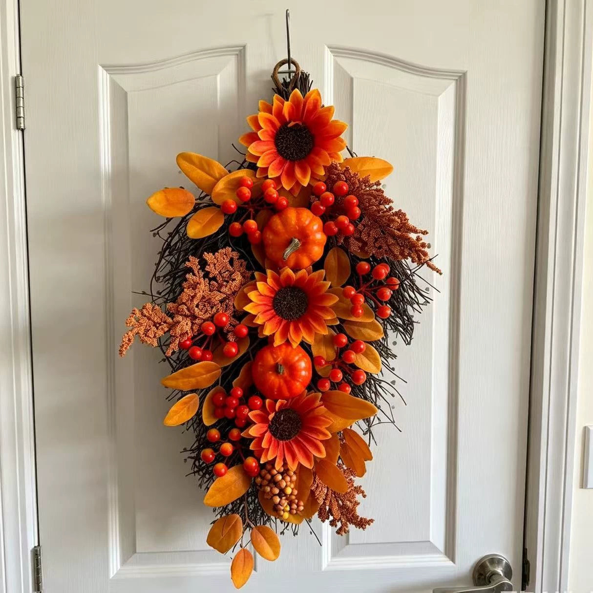 Herbstgirlande Künstlich 55cm, Täuschend Echter Hängeschmuck mit Ahornblättern, Kürbis & Zapfen, Herbstdeko für Tür, Wand, Erntedank & Halloween