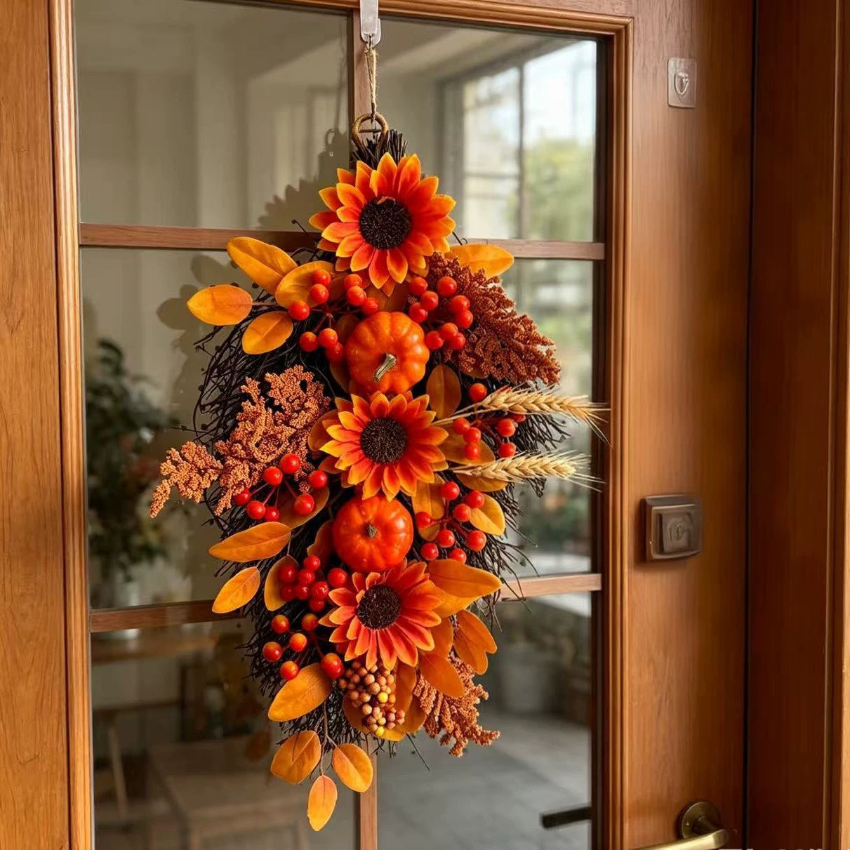 Herbstgirlande Künstlich 55cm, Täuschend Echter Hängeschmuck mit Ahornblättern, Kürbis & Zapfen, Herbstdeko für Tür, Wand, Erntedank & Halloween