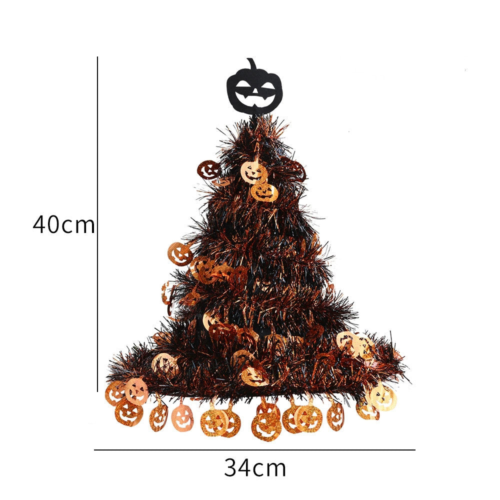 Hexenhut Halloween Dekoration, 40 cm Spitzhut mit Glitzer-Lametta, Deko in Silber oder Orange, für Party, Garten, Haustür, Schaufenster