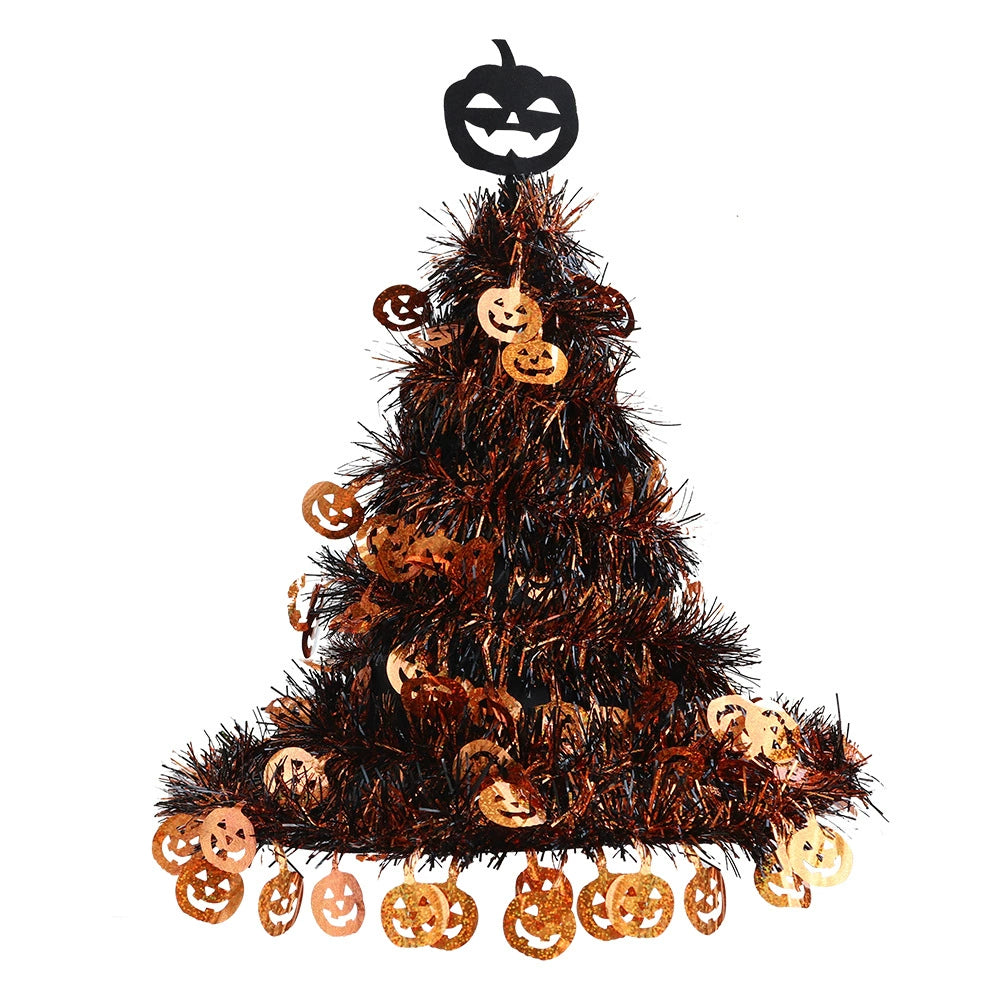 Hexenhut Halloween Dekoration, 40 cm Spitzhut mit Glitzer-Lametta, Deko in Silber oder Orange, für Party, Garten, Haustür, Schaufenster
