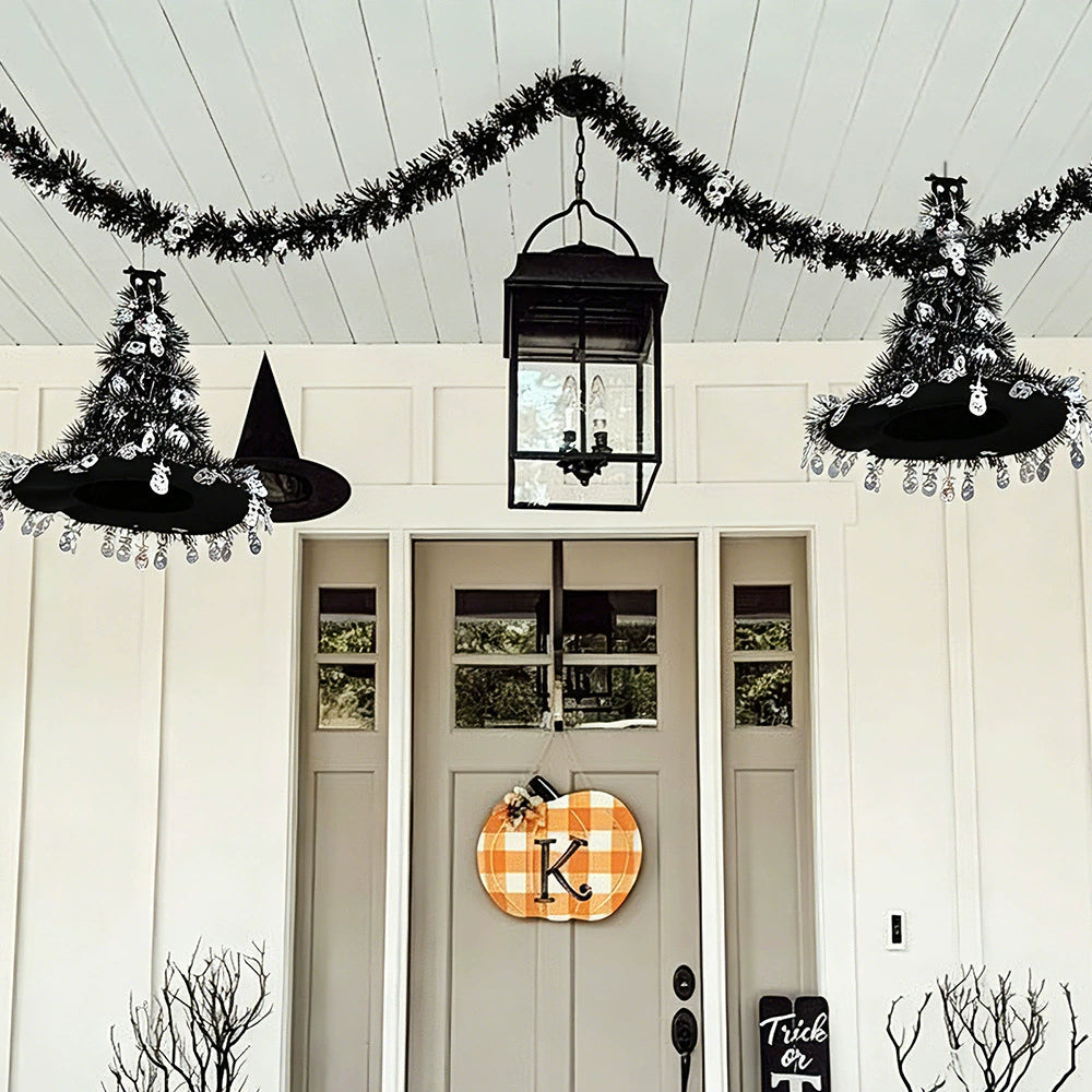 Hexenhut Halloween Dekoration, 40 cm Spitzhut mit Glitzer-Lametta, Deko in Silber oder Orange, für Party, Garten, Haustür, Schaufenster