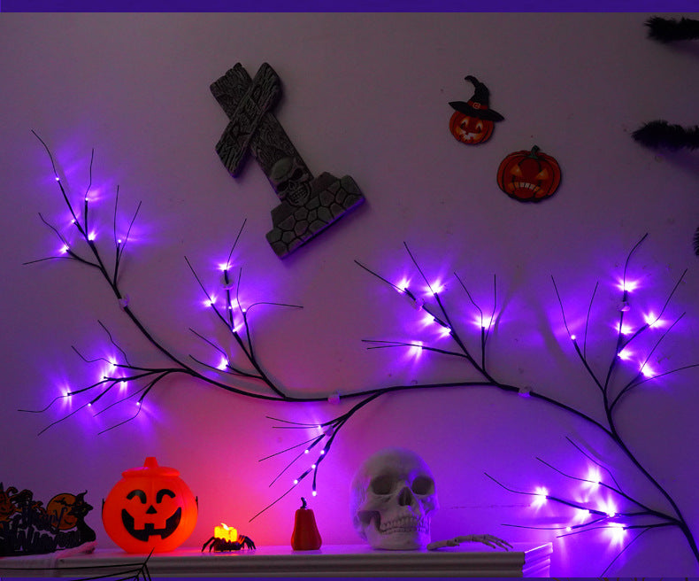 LED Halloween Dekolicht 200cm, realistische Kletterpflanze mit Spinnen und Fledermäusen, USB mit Fernbedienung, perfekt für Hochzeiten, Cafés, Dekorationen