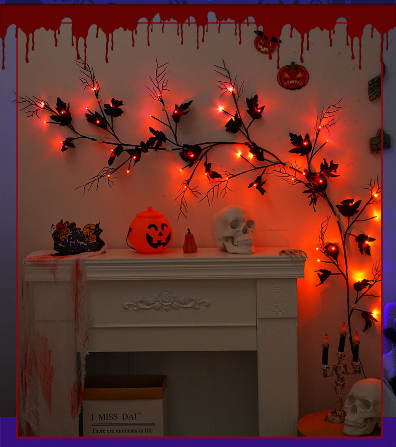 LED Halloween Dekolicht 200cm, realistische Kletterpflanze mit Spinnen und Fledermäusen, USB mit Fernbedienung, perfekt für Hochzeiten, Cafés, Dekorationen