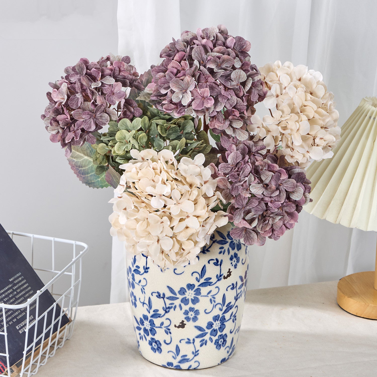 3er Set Herbst-Hortensien, realistische Seidenblumen, Höhe 40cm, Durchmesser 15cm, ideal für Hochzeiten, Dekoration und Floristik