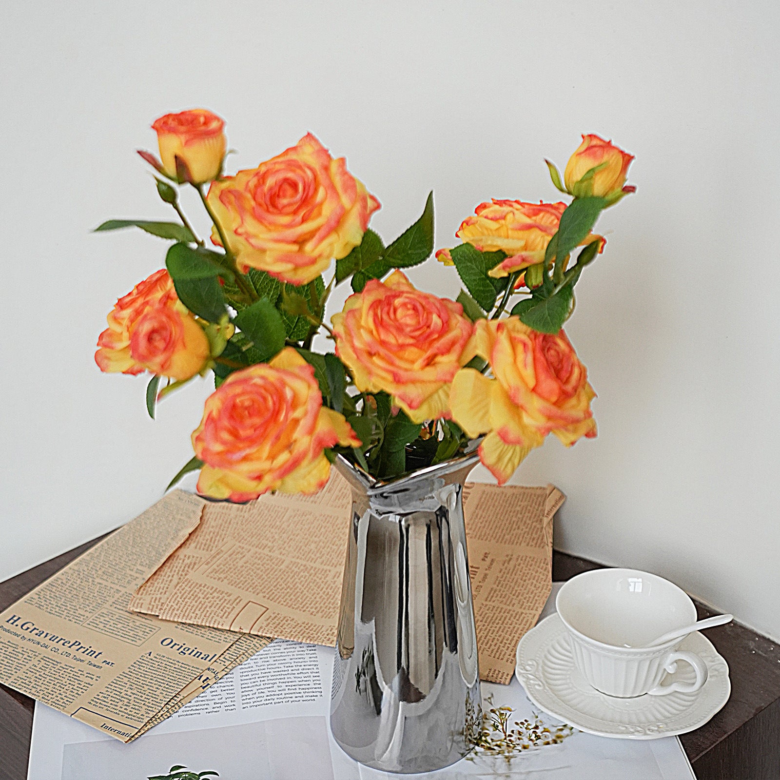 Faux-Blüten Rosenstrauß, 53 cm, realistisch, Vintage-Stil, Hochzeitsdekoration, Wohnaccessoire, Café, Restaurant, Einzelhandel