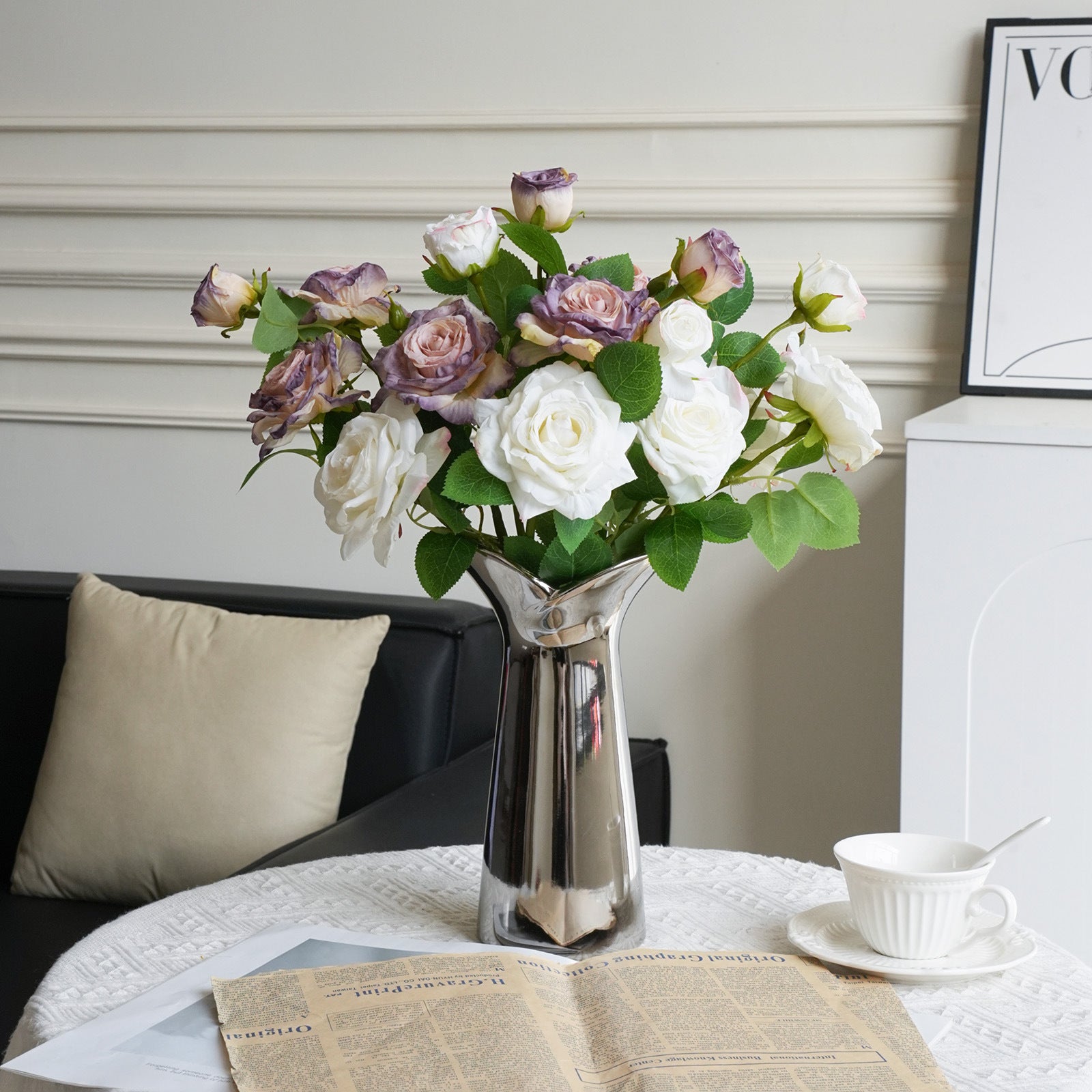 Faux-Blüten Rosenstrauß, 53 cm, realistisch, Vintage-Stil, Hochzeitsdekoration, Wohnaccessoire, Café, Restaurant, Einzelhandel