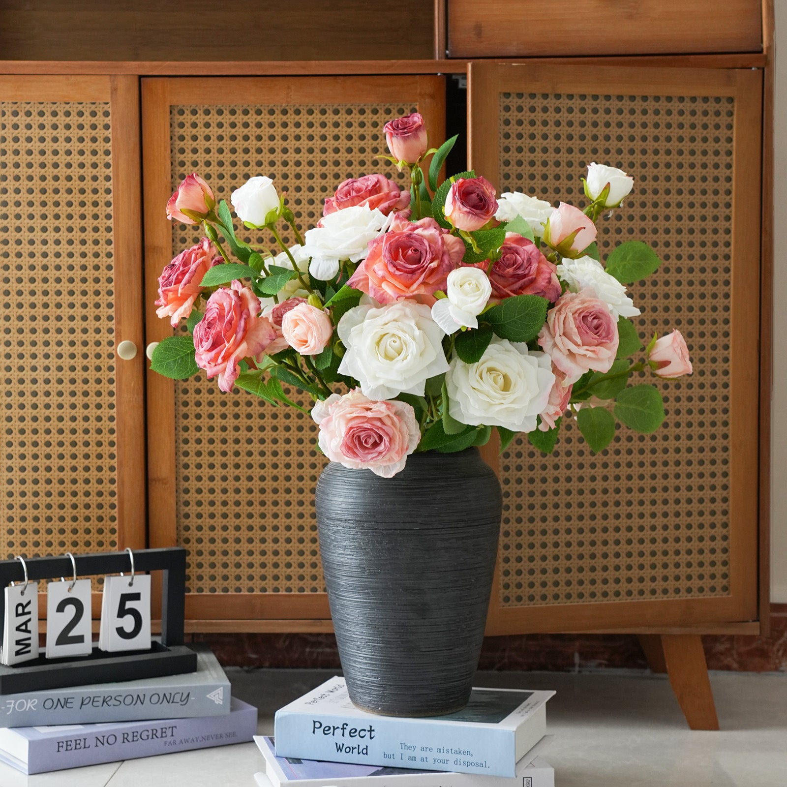 Faux-Blüten Rosenstrauß, 53 cm, realistisch, Vintage-Stil, Hochzeitsdekoration, Wohnaccessoire, Café, Restaurant, Einzelhandel
