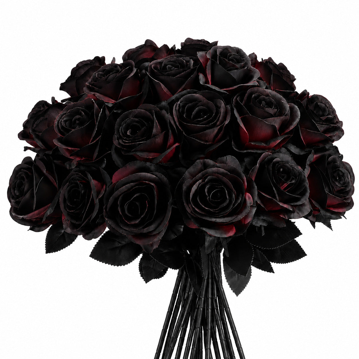 5er Set Künstliche Rosen, langstielig (ca. 50 cm), Schwarz & Rot, Täuschend Echte Gothic Deko für Hochzeit, Halloween, Events & Floristik