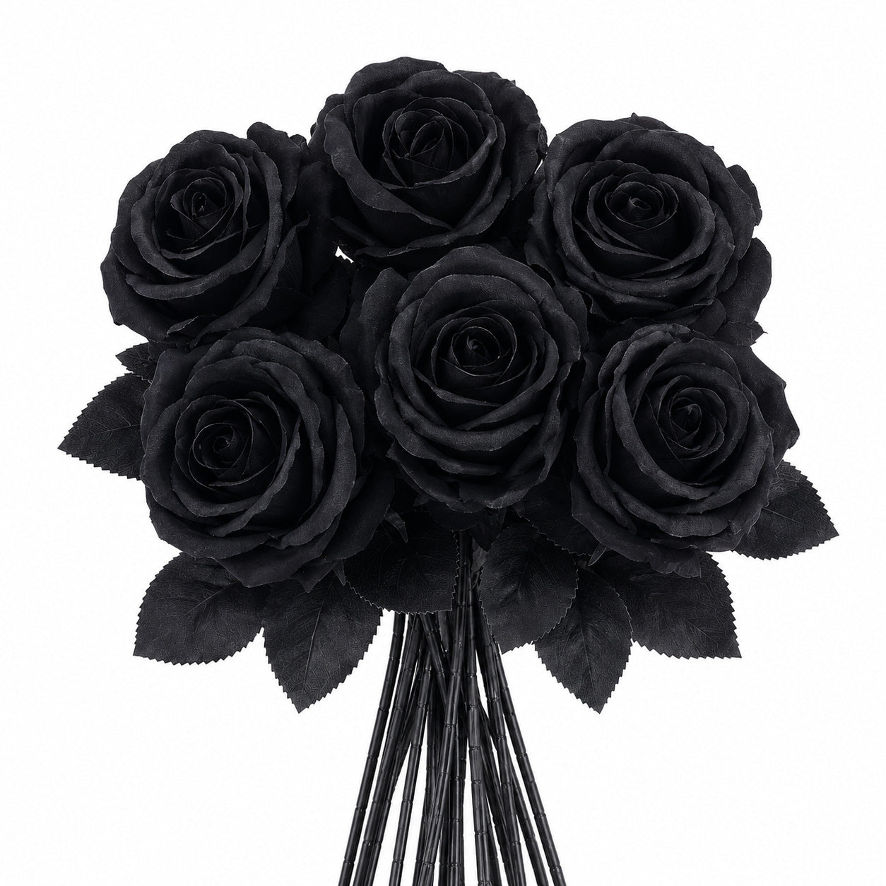 5er Set Künstliche Rosen, langstielig (ca. 50 cm), Schwarz & Rot, Täuschend Echte Gothic Deko für Hochzeit, Halloween, Events & Floristik