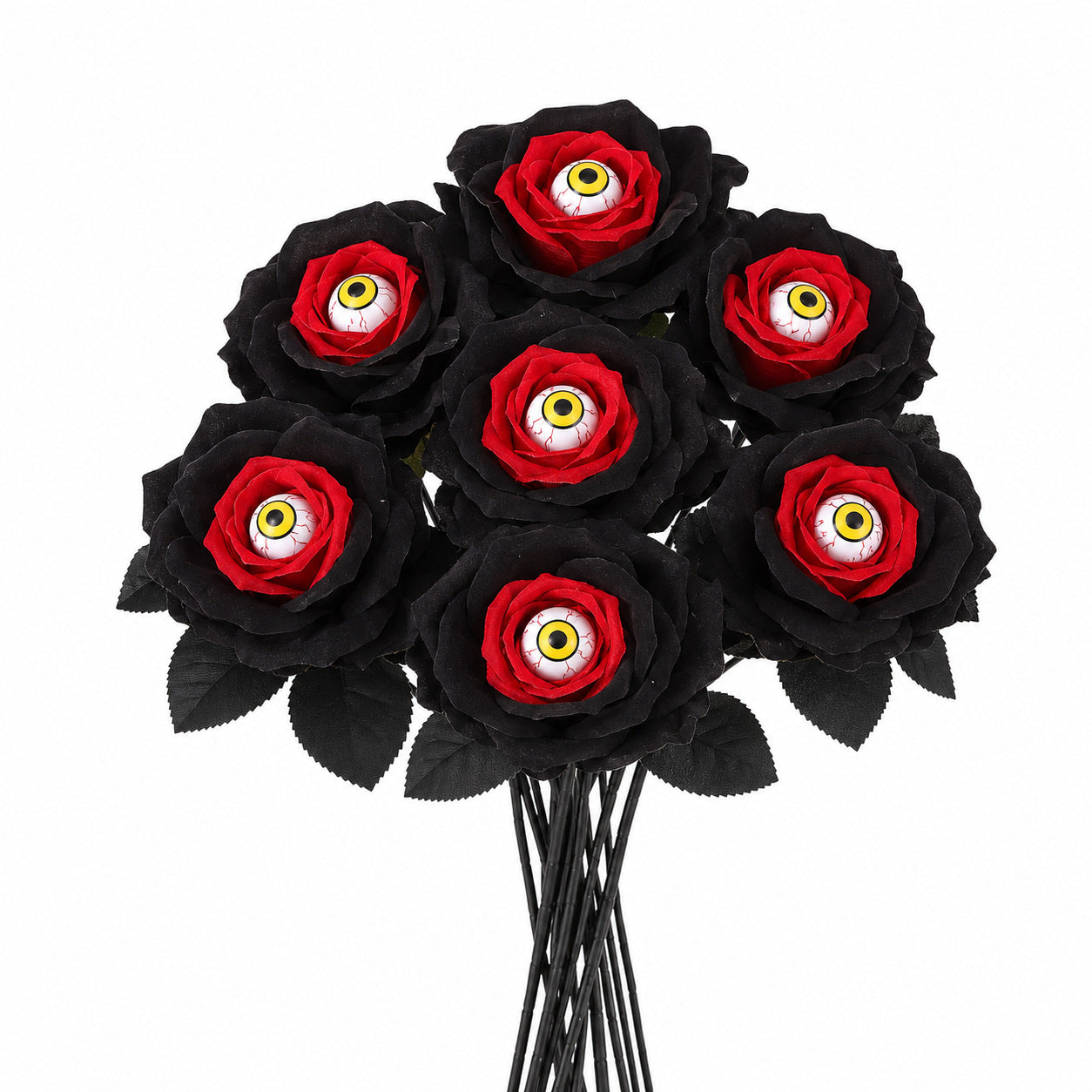 5er Set Künstliche Rosen, langstielig (ca. 50 cm), Schwarz & Rot, Täuschend Echte Gothic Deko für Hochzeit, Halloween, Events & Floristik