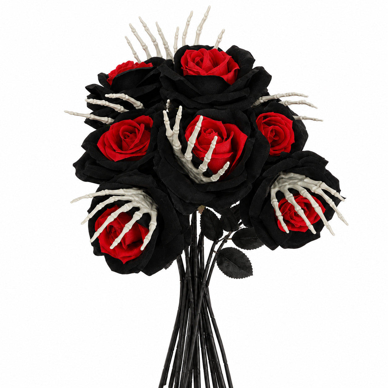5er Set Künstliche Rosen, langstielig (ca. 50 cm), Schwarz & Rot, Täuschend Echte Gothic Deko für Hochzeit, Halloween, Events & Floristik