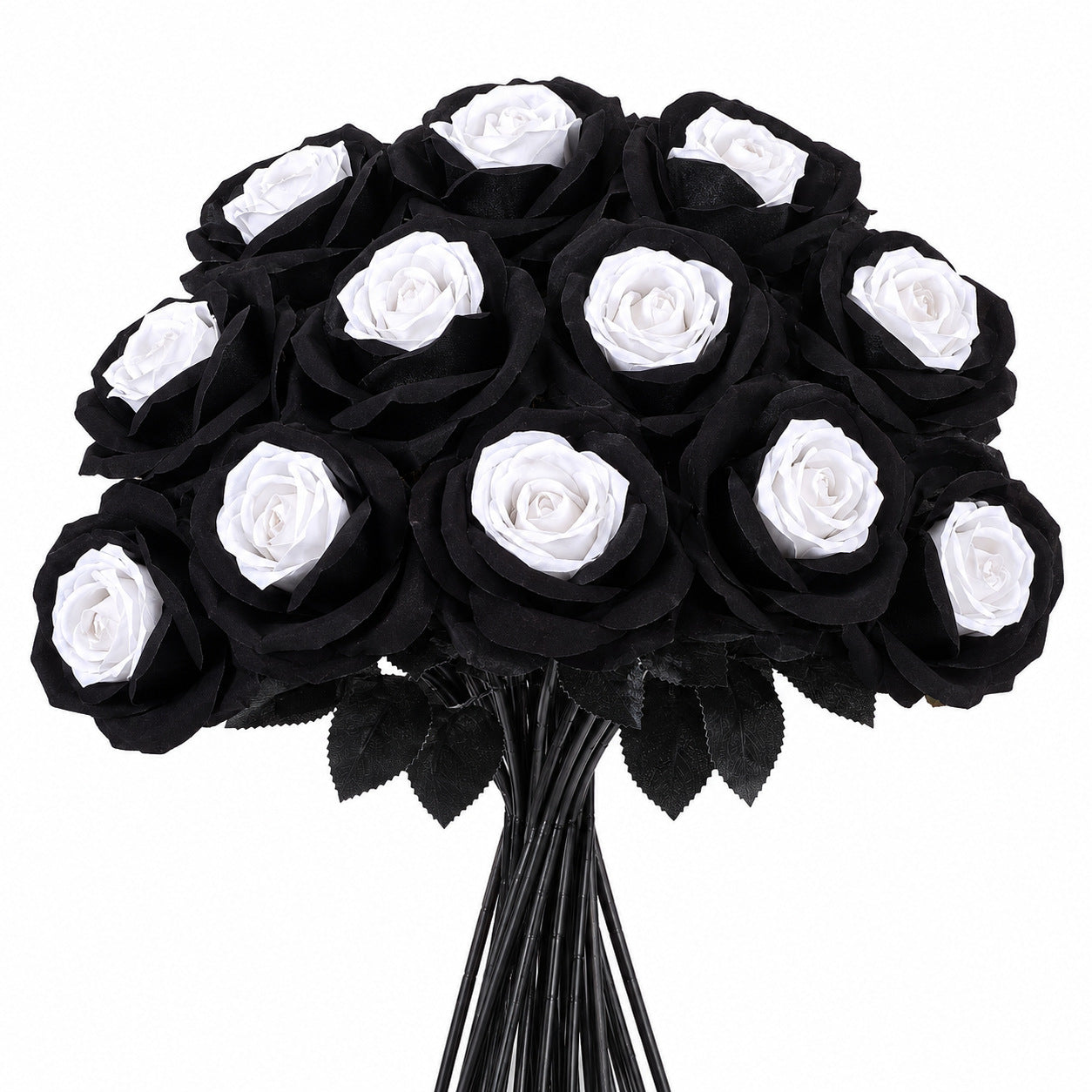 5er Set Künstliche Rosen, langstielig (ca. 50 cm), Schwarz & Rot, Täuschend Echte Gothic Deko für Hochzeit, Halloween, Events & Floristik