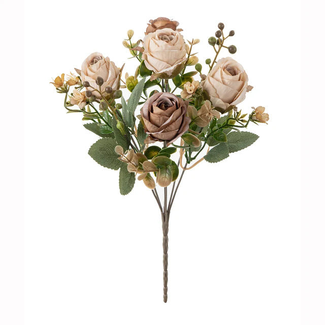 Künstliche herbstliche klassische Rosen, 31cm lang, 16cm breit, 5 Blütenköpfe, perfekt für Hochzeiten, Heimdekoration, Cafés, Hotels