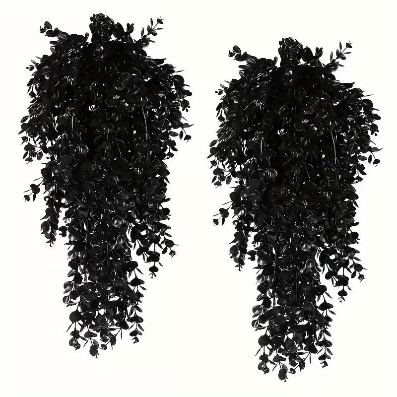 Schwarze Eukalyptus Hängepflanze, 76 cm, Täuschend echte künstliche Girlande für Wanddeko, Hochzeit, Gastronomie & Events