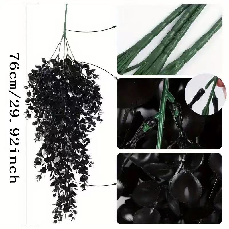 Schwarze Eukalyptus Hängepflanze, 76 cm, Täuschend echte künstliche Girlande für Wanddeko, Hochzeit, Gastronomie & Events
