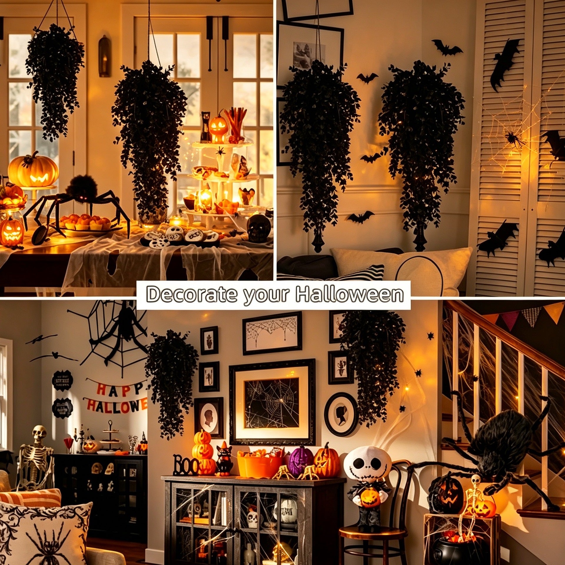 Schwarze Eukalyptus Hängepflanze, 76 cm, Täuschend echte künstliche Girlande für Wanddeko, Hochzeit, Gastronomie & Events