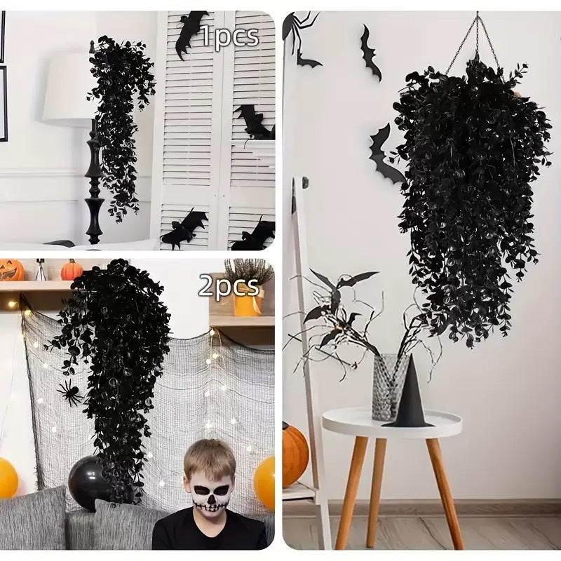 Schwarze Eukalyptus Hängepflanze, 76 cm, Täuschend echte künstliche Girlande für Wanddeko, Hochzeit, Gastronomie & Events