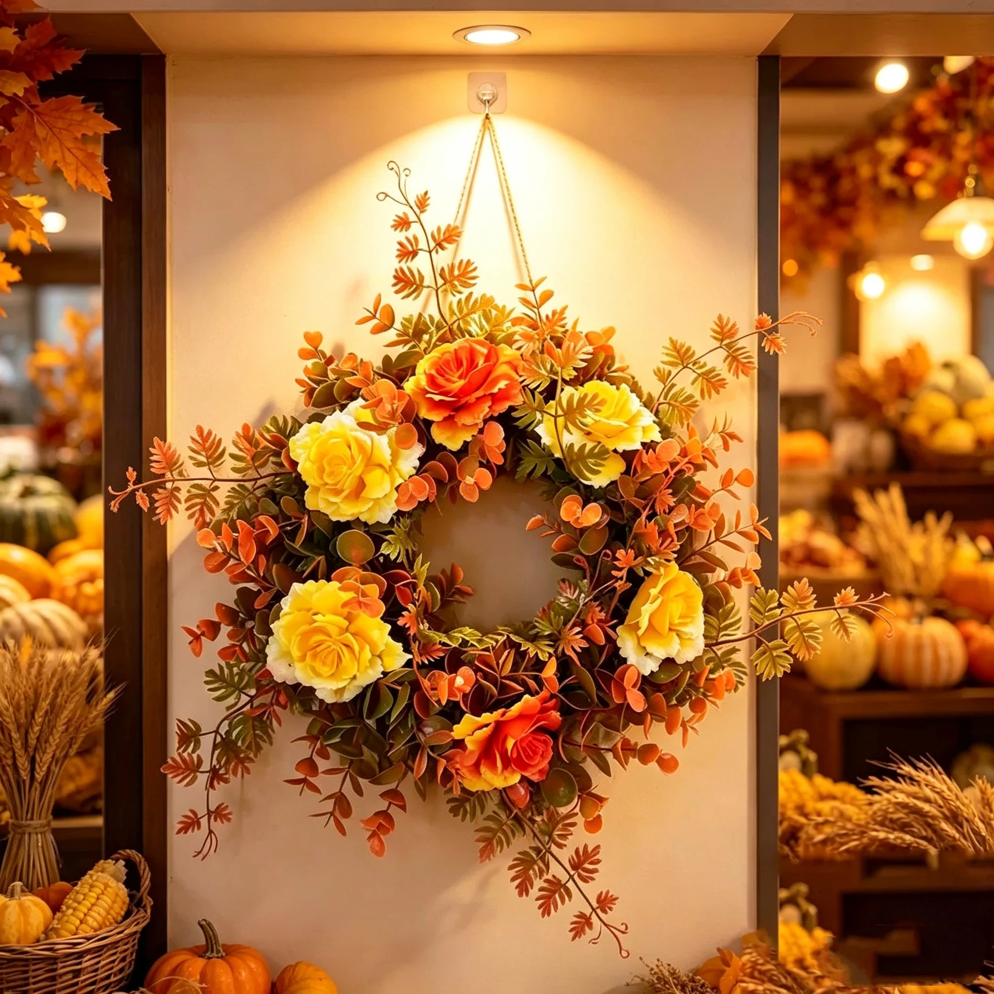 Künstlicher Eukalyptus-Rosenkranz 30cm, realistisch, herbstlich, für Hochzeiten, Wohnraumdekoration, Café-Dekor