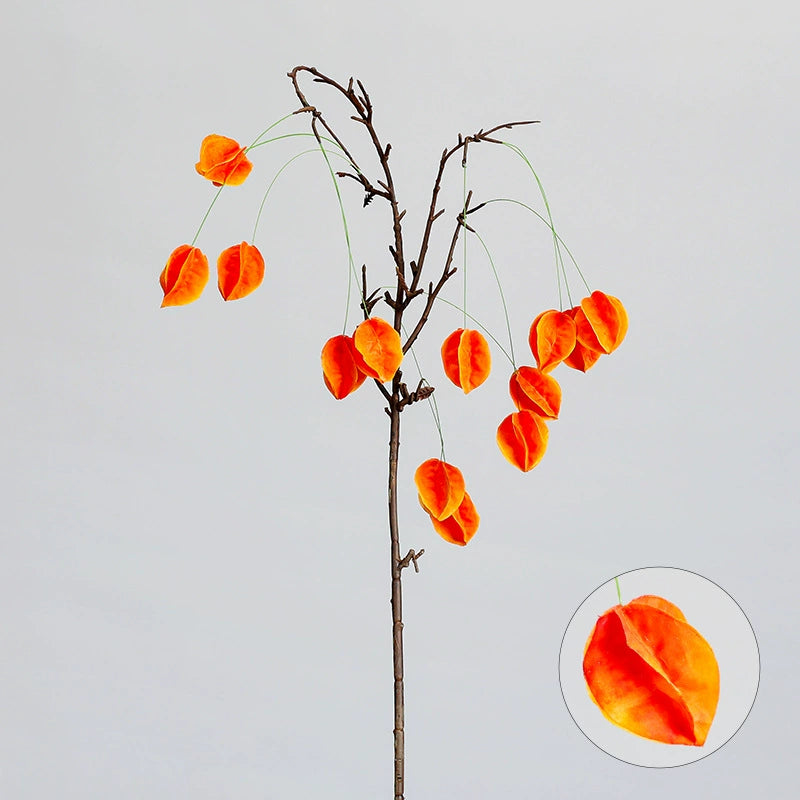Fauxfrucht Zweig mit Laternenbeeren, 58 cm, realistisch, in Gelb, Grün, Rot, ideal für Hochzeiten, Dekoration, Innenräume
