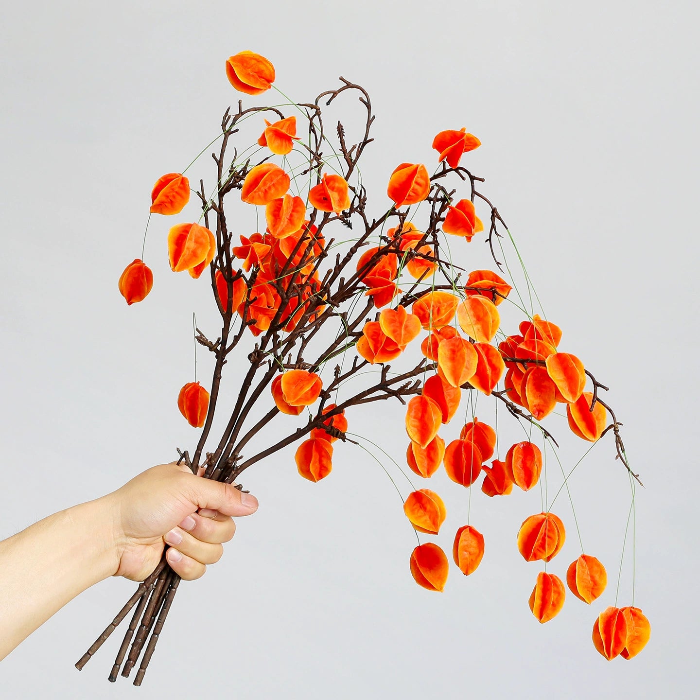 Fauxfrucht Zweig mit Laternenbeeren, 58 cm, realistisch, in Gelb, Grün, Rot, ideal für Hochzeiten, Dekoration, Innenräume