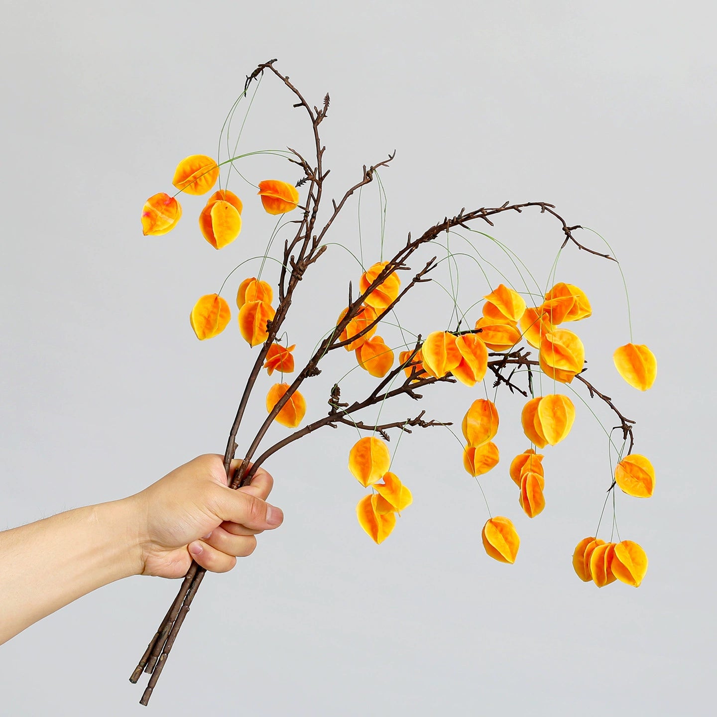 Fauxfrucht Zweig mit Laternenbeeren, 58 cm, realistisch, in Gelb, Grün, Rot, ideal für Hochzeiten, Dekoration, Innenräume