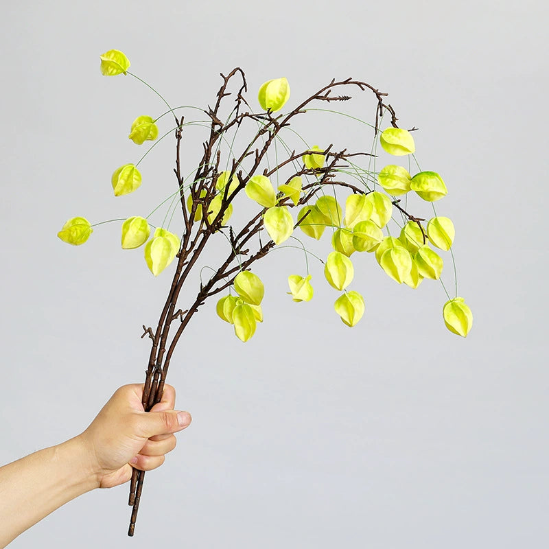 Fauxfrucht Zweig mit Laternenbeeren, 58 cm, realistisch, in Gelb, Grün, Rot, ideal für Hochzeiten, Dekoration, Innenräume