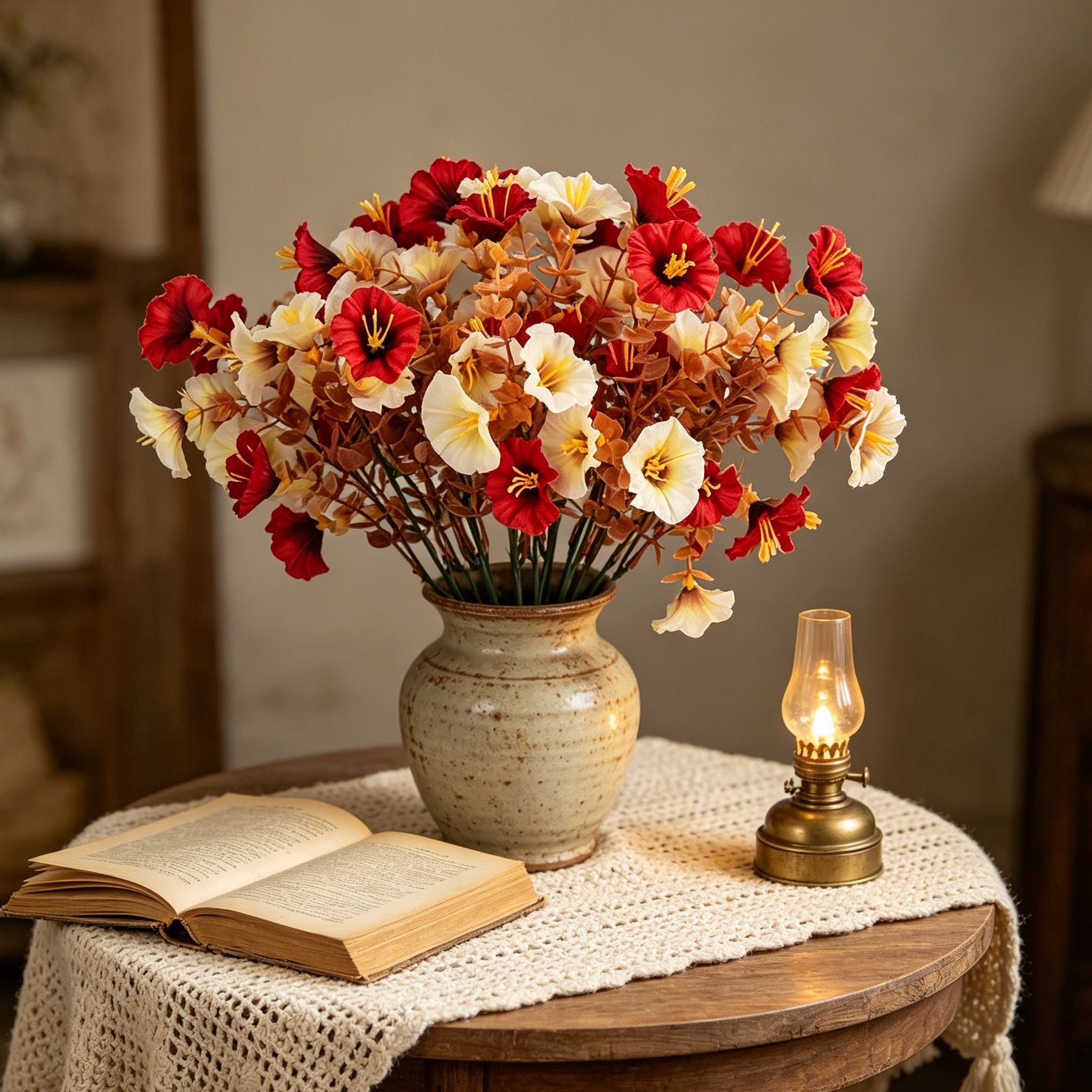 16 Köpfe Herbst-Knöterich, 35 cm, hochwertige Kunstblumen, ideal für Hochzeiten, Cafés, Innenräume, langlebig und pflegeleicht