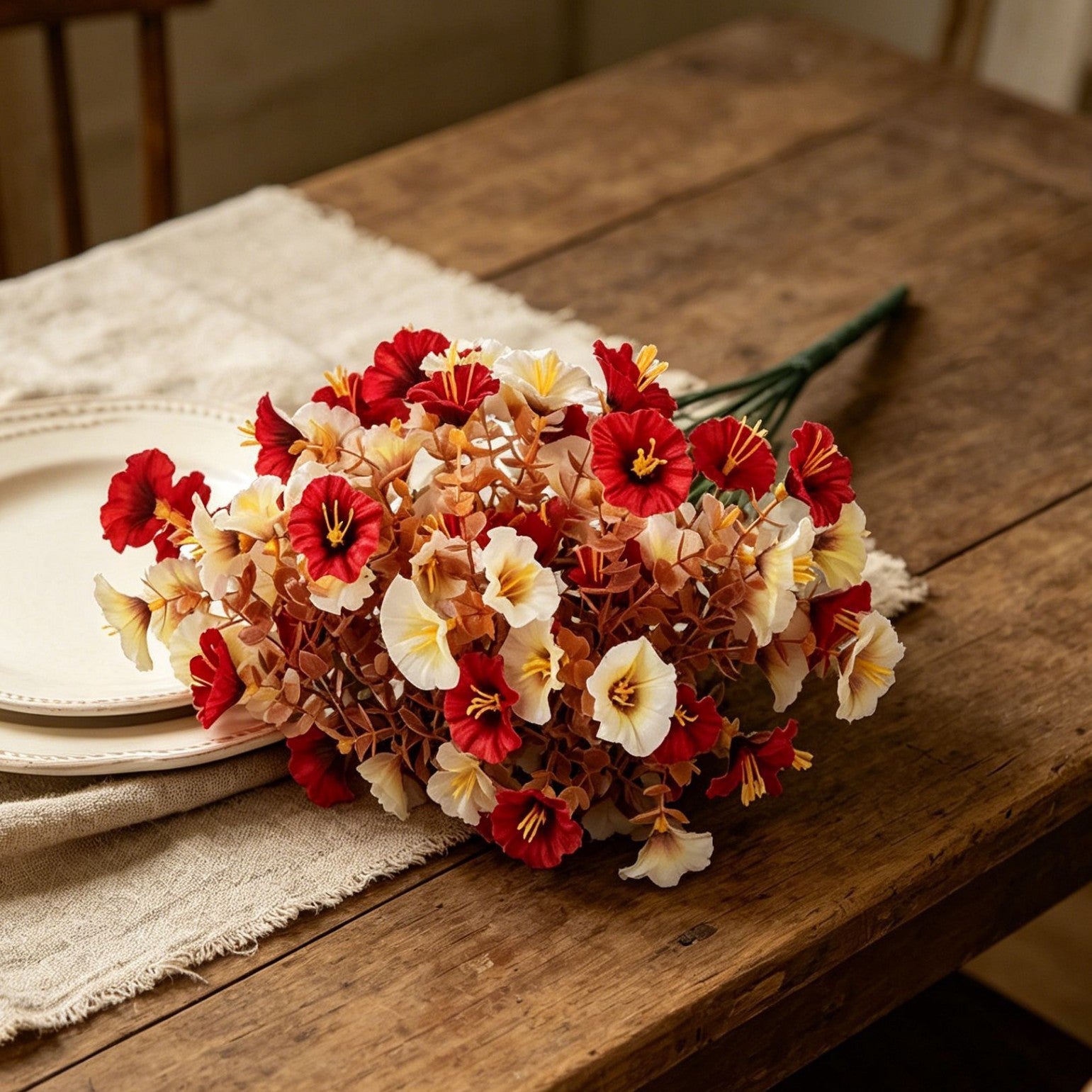 16 Köpfe Herbst-Knöterich, 35 cm, hochwertige Kunstblumen, ideal für Hochzeiten, Cafés, Innenräume, langlebig und pflegeleicht