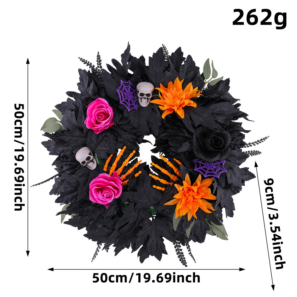 Schwarze Blätter Halloween Kranz, 50x50cm, realistisches Material, ideal für Hochzeiten, Events, Cafés und saisonale Dekoration